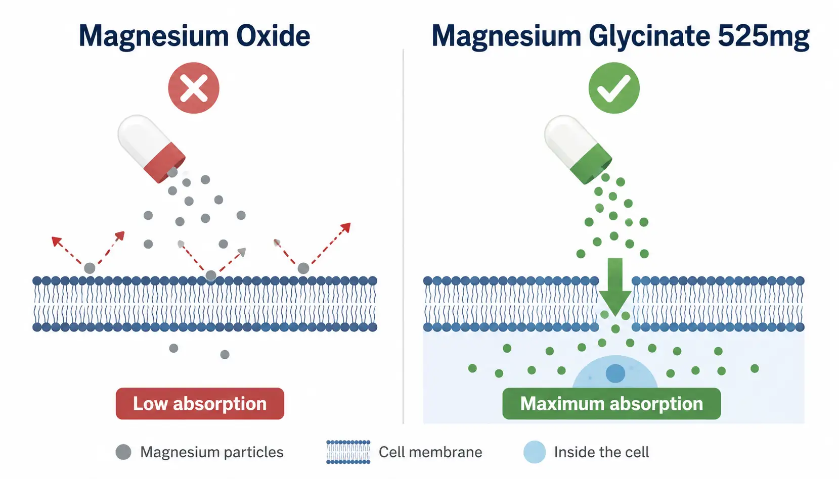 Porovnanie vstrebateľnosti: Magnesium Oxide vs Magnesium Glycinate 525mg