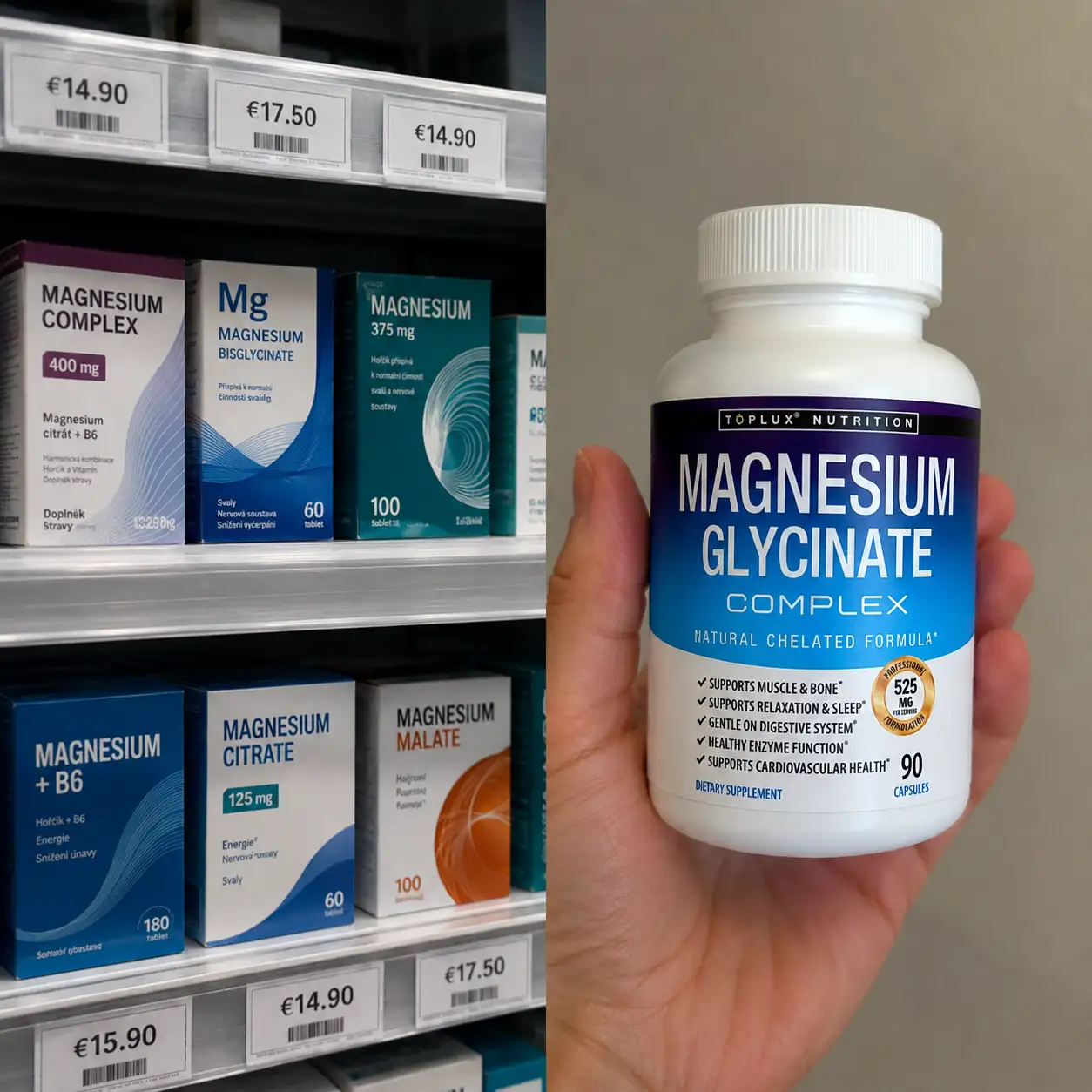 Porovnanie lekárne a Toplux Magnesium Glycinate